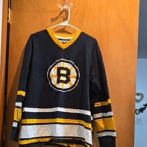 Mitchell & Ness Navy and Yellow V-Neck Hockey Sweater